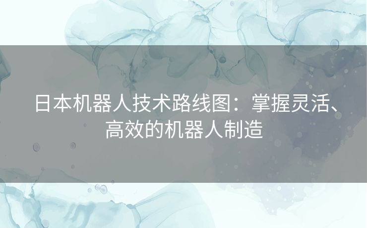 日本机器人技术路线图：掌握灵活、高效的机器人制造
