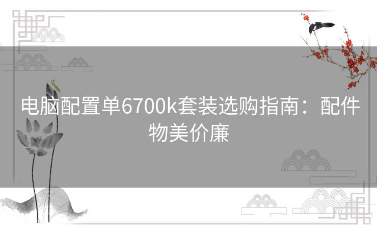 电脑配置单6700k套装选购指南：配件物美价廉