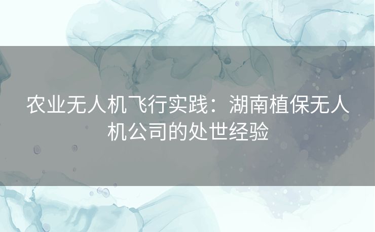 农业无人机飞行实践：湖南植保无人机公司的处世经验