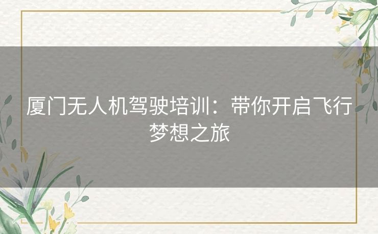 厦门无人机驾驶培训：带你开启飞行梦想之旅