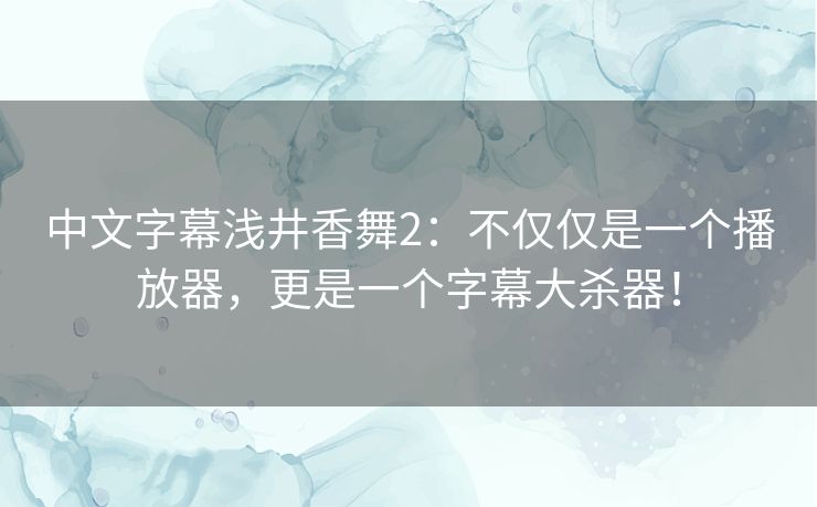 中文字幕浅井香舞2：不仅仅是一个播放器，更是一个字幕大杀器！