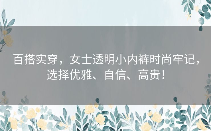 百搭实穿，女士透明小内裤时尚牢记，选择优雅、自信、高贵！