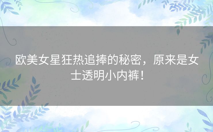 欧美女星狂热追捧的秘密，原来是女士透明小内裤！