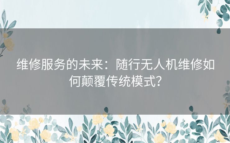 维修服务的未来：随行无人机维修如何颠覆传统模式？