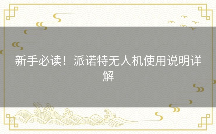 新手必读！派诺特无人机使用说明详解