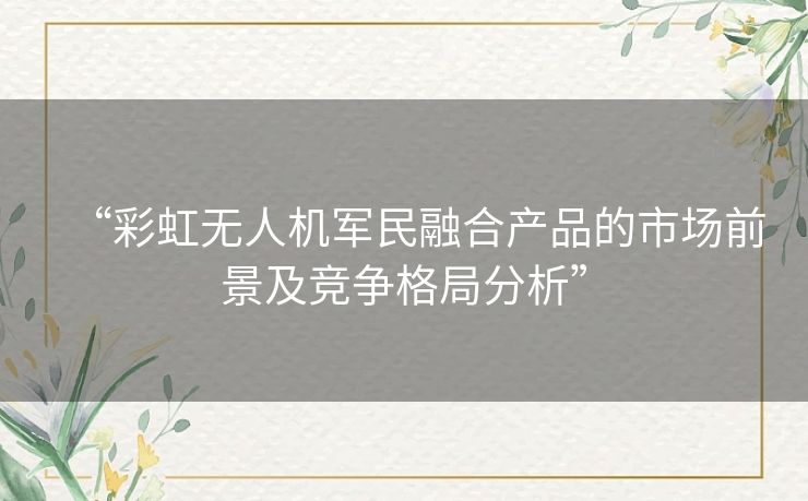 “彩虹无人机军民融合产品的市场前景及竞争格局分析”