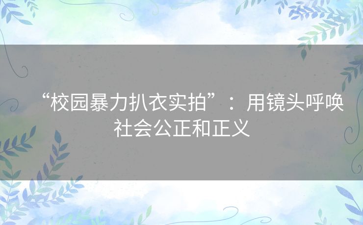 “校园暴力扒衣实拍”：用镜头呼唤社会公正和正义