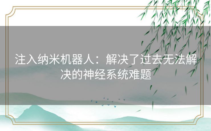 注入纳米机器人：解决了过去无法解决的神经系统难题
