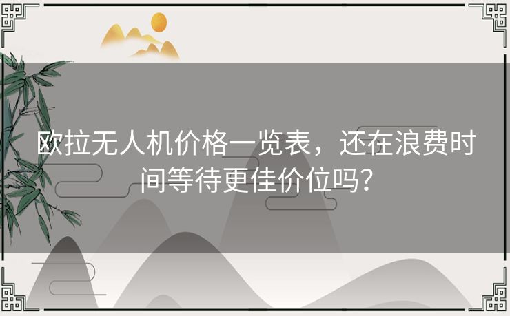 欧拉无人机价格一览表，还在浪费时间等待更佳价位吗？