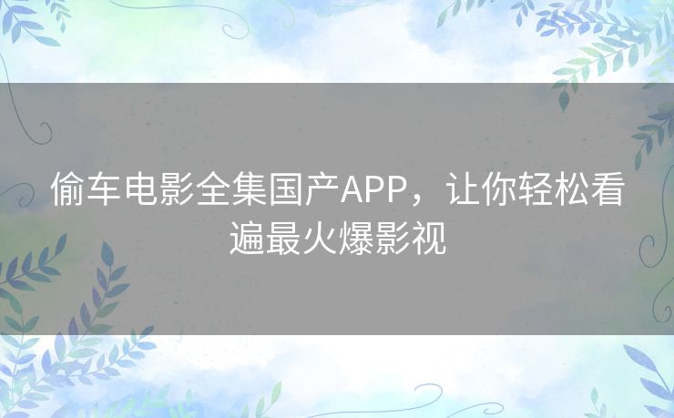 偷车电影全集国产APP，让你轻松看遍最火爆影视